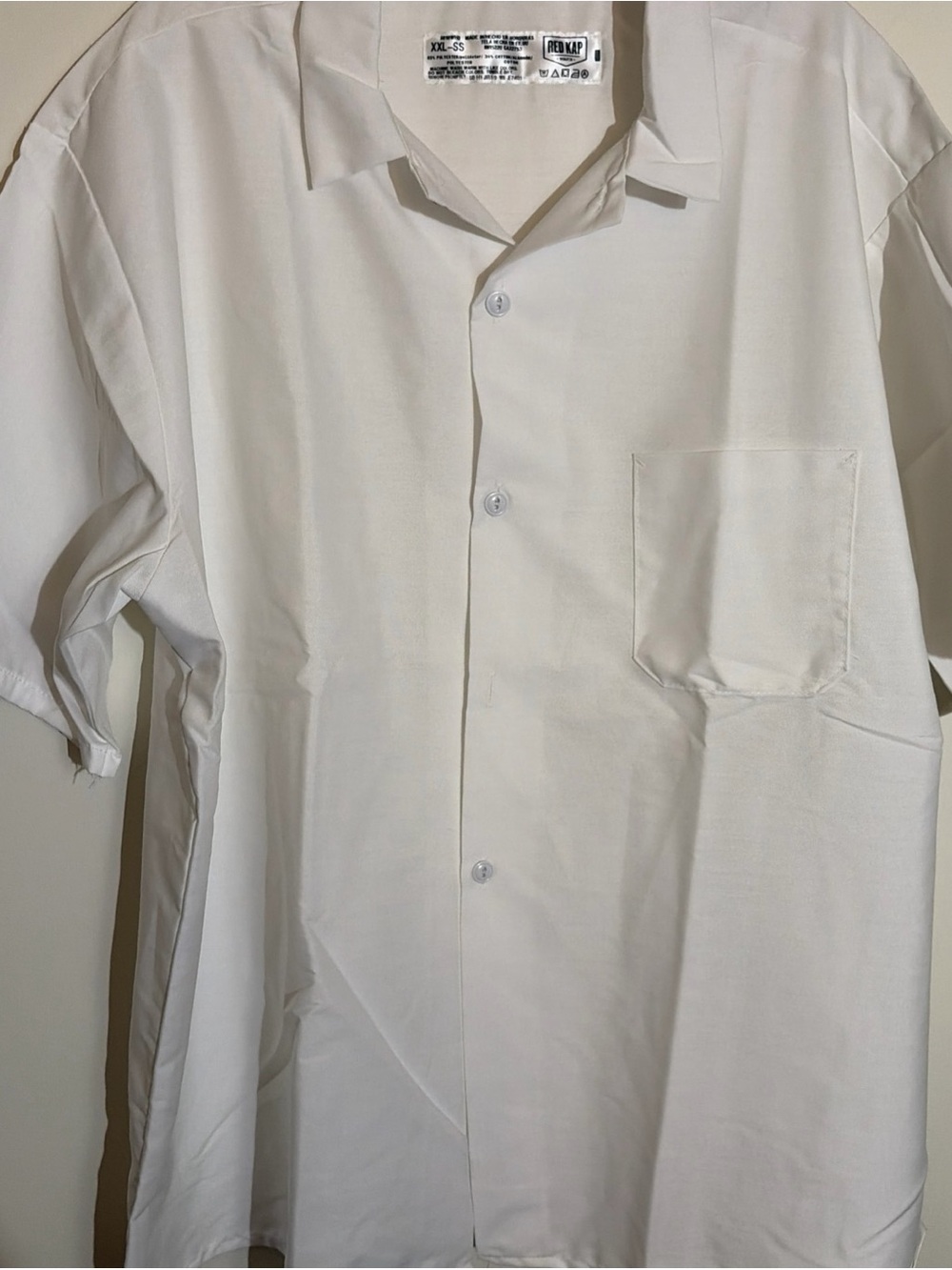 Men's Relaxed White Short-Sleeve Button-Down Shirt - Casual Pocket. Chef shirt